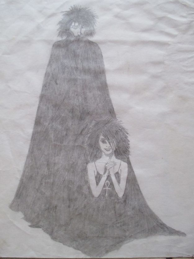 Another college-era sketch. I had done a stunning poster for a guy I liked: it featured 3 views of Death looking adorable. I put it in a poster tube to keep it safe and my mother threw it in the trash because obviously if I put a poster tube on the mantle it must because I wanted her to destroy it, and there certainly wouldn't be any point in opening it up to see if there was maybe a poster inside it. I never could recreate that work. I gave the guy a less awesome picture of Death I drew, and later we dated for almost a year.