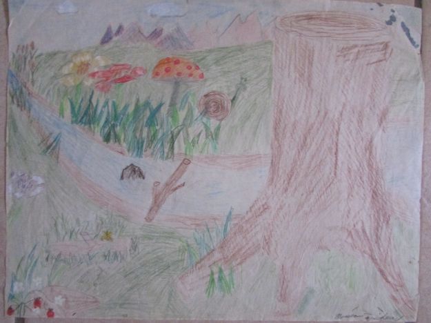 This is the oldest drawing of mine I can lay hands on; my mother probably has something older. It's dated 1986, so I was 11 and in 6th grade.