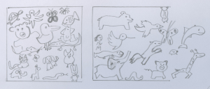 Exercise 1: Draw a box with 4 sides, and, in 5 minutes, fill it with as many animals as possible in the box. Then, draw a box with 3 sides, and in 5 minutes, draw as many animals as possible escaping the box. 