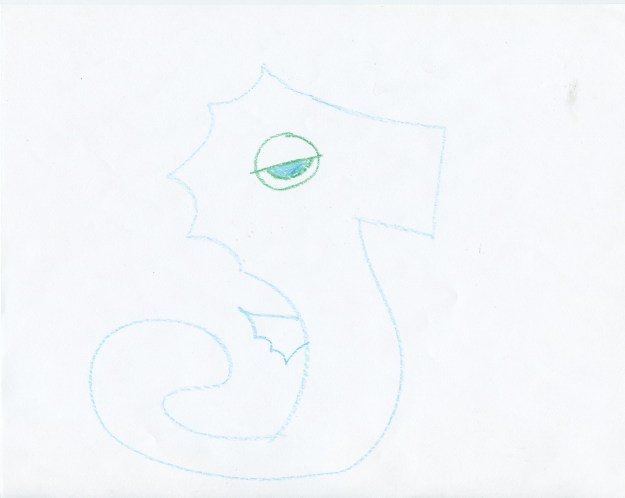 This is what it looks like when I try to draw a seahorse from my own imagination with no referential images.