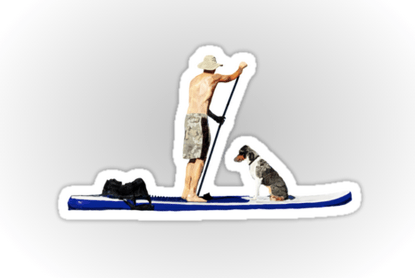 Johnny the paddleboarding dog in sticker form.