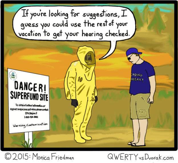 Other super fun activities in which you could participate over spring break might include lobbying your local legislature to enact environmental legislation and turning your stupid baseball cap around. 